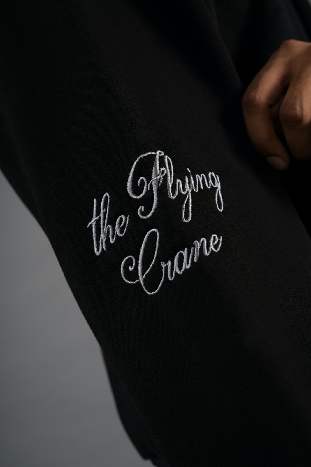 BLACK CRANE EMBROIDERED HOOD