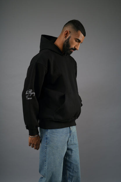 BLACK CRANE EMBROIDERED HOOD