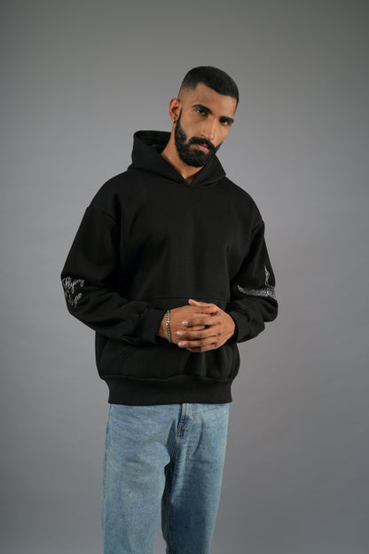 BLACK CRANE EMBROIDERED HOOD