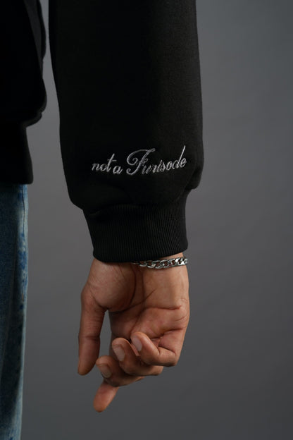 BLACK CRANE EMBROIDERED HOOD